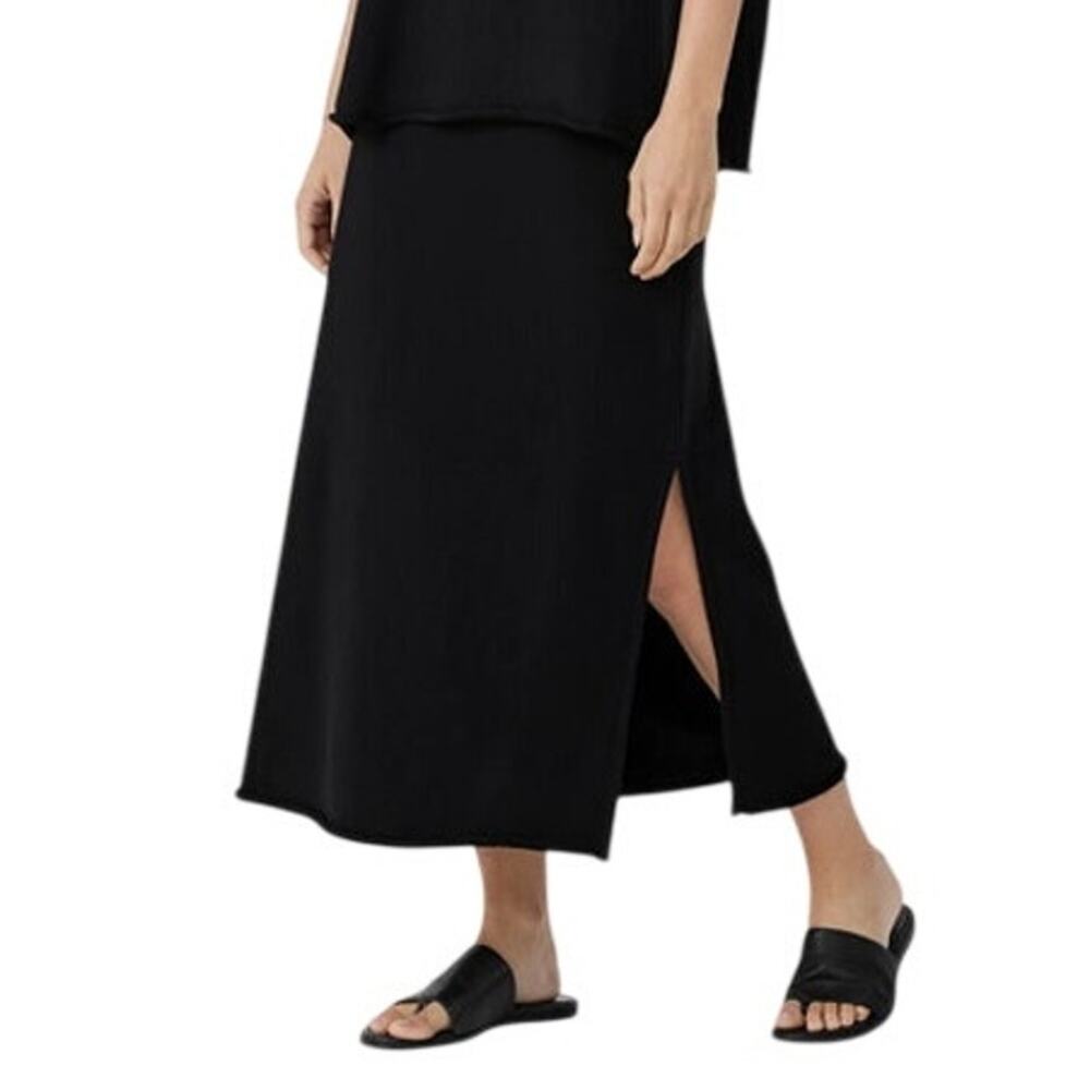 Women's Eileen Fisher Black Organic Cotton French Terry A Line Skirt